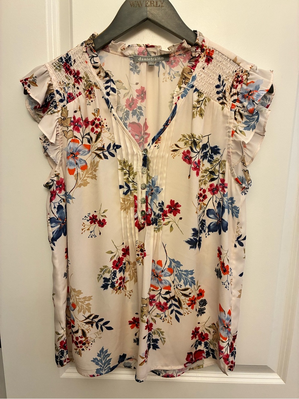 Waverly Cream Floral Ruffle Sleeve V-Neck Blouse